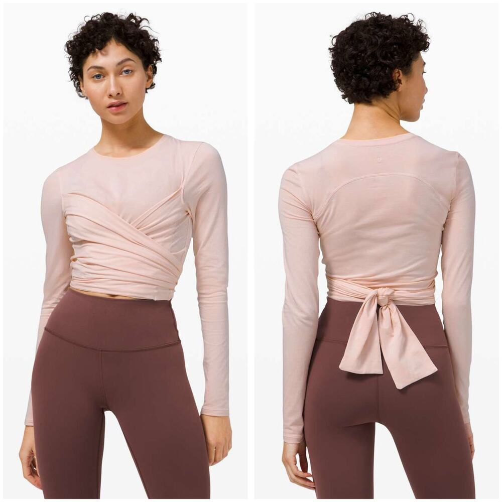 Lululemon Gather and Grow Long Sleeve Wrap Top Light Pink Ballerina Workout